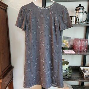 Talbots Petites Size 8 Gray Silk Dress Beaded Lined Beautiful Flowers Sexy